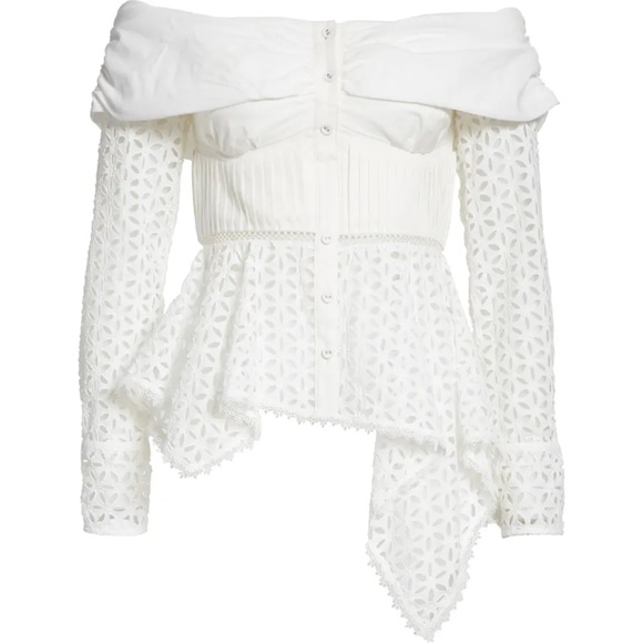 NWT Self portrait off shoulder eyelet asymmetrical top sz 8 - Picture 4 of 13